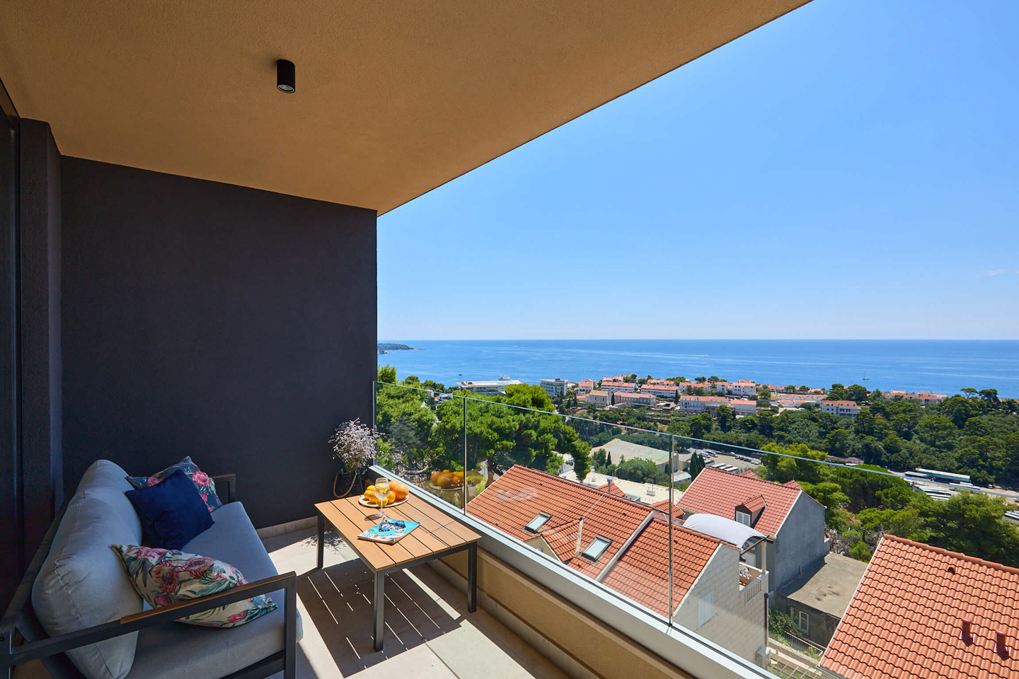 Balcony with sofa and coffee table