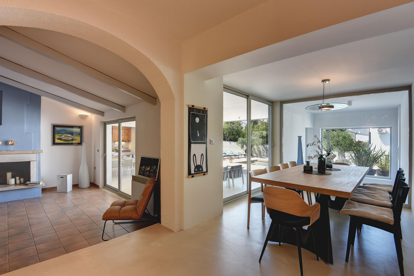 Dining area leading to living room