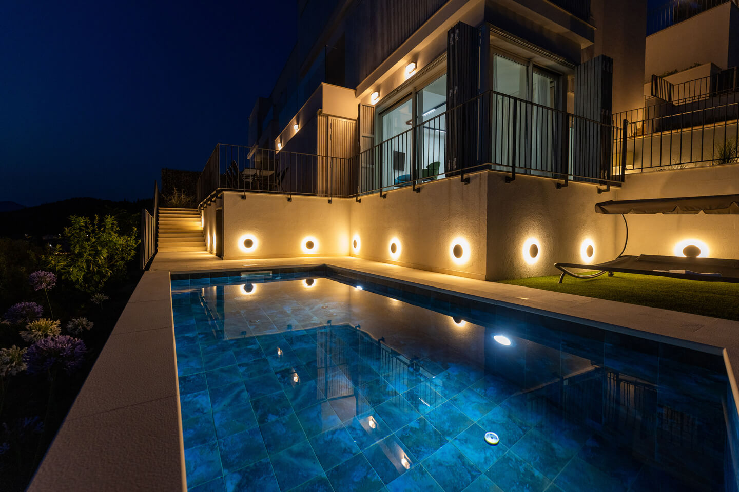 Ground floor pool at night