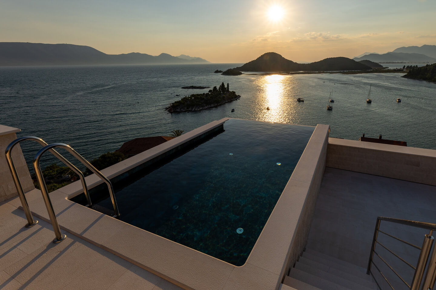 Roof terrace pool at dusk
