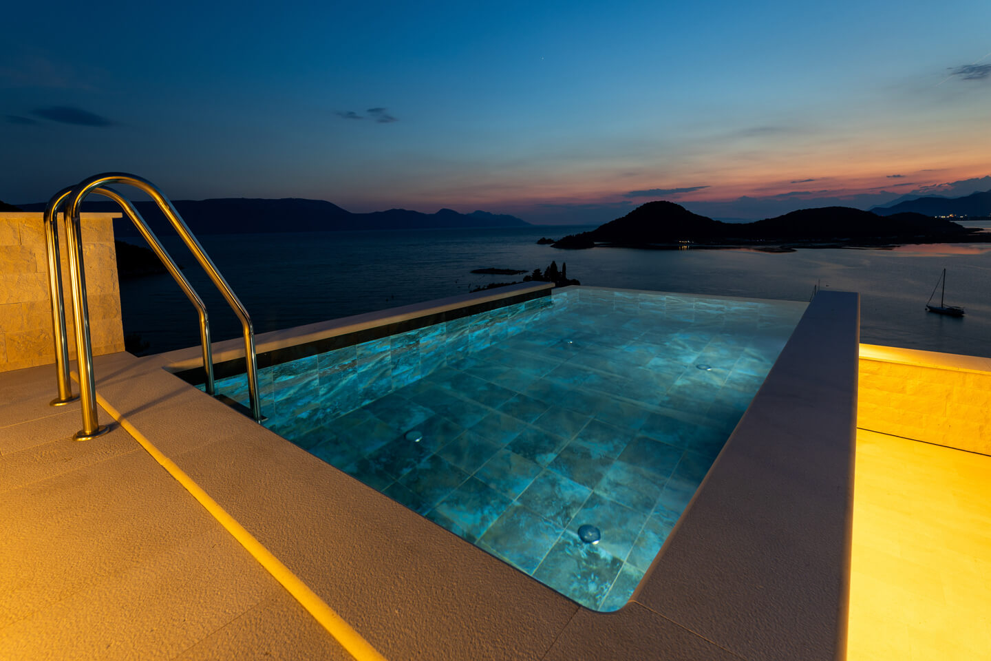 Roof terrace pool at night