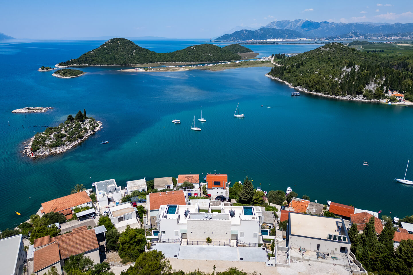 View from behind the villa and across the sea