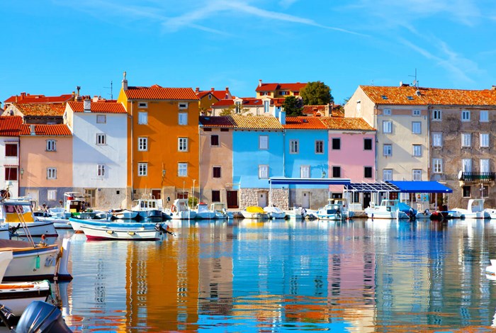 Colourful houses on Novigrad harbour front