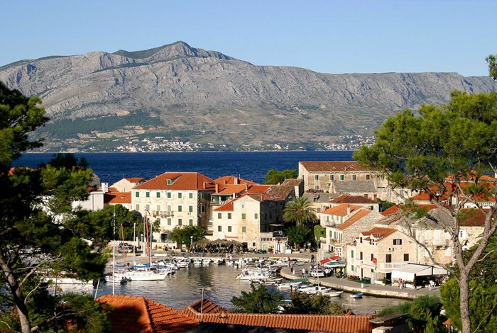 Postira harbour with the mainland in the background
