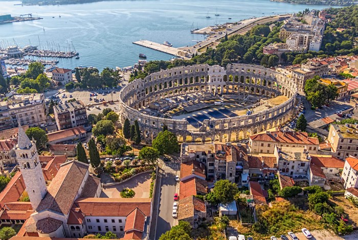 Pula amphitheatre aerial view