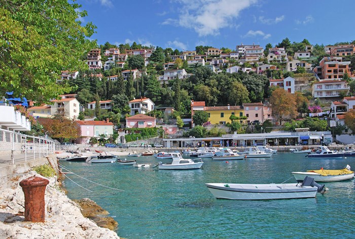 Rabac beach and town