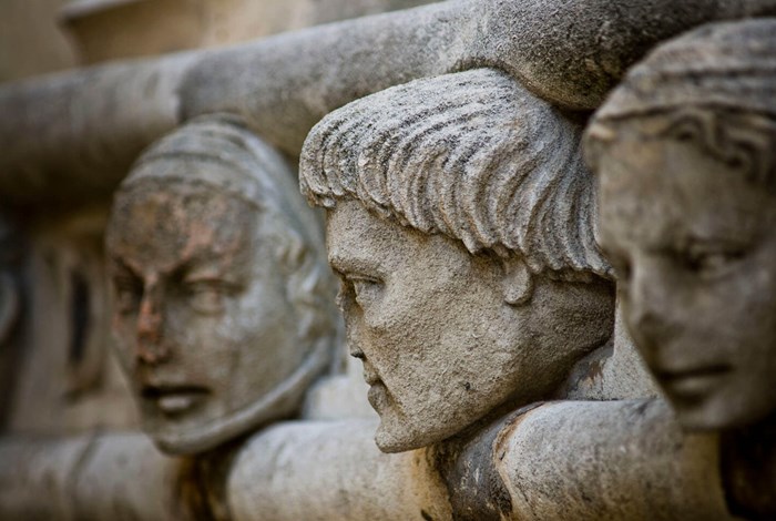 Faces carved in stone on the cathedral 